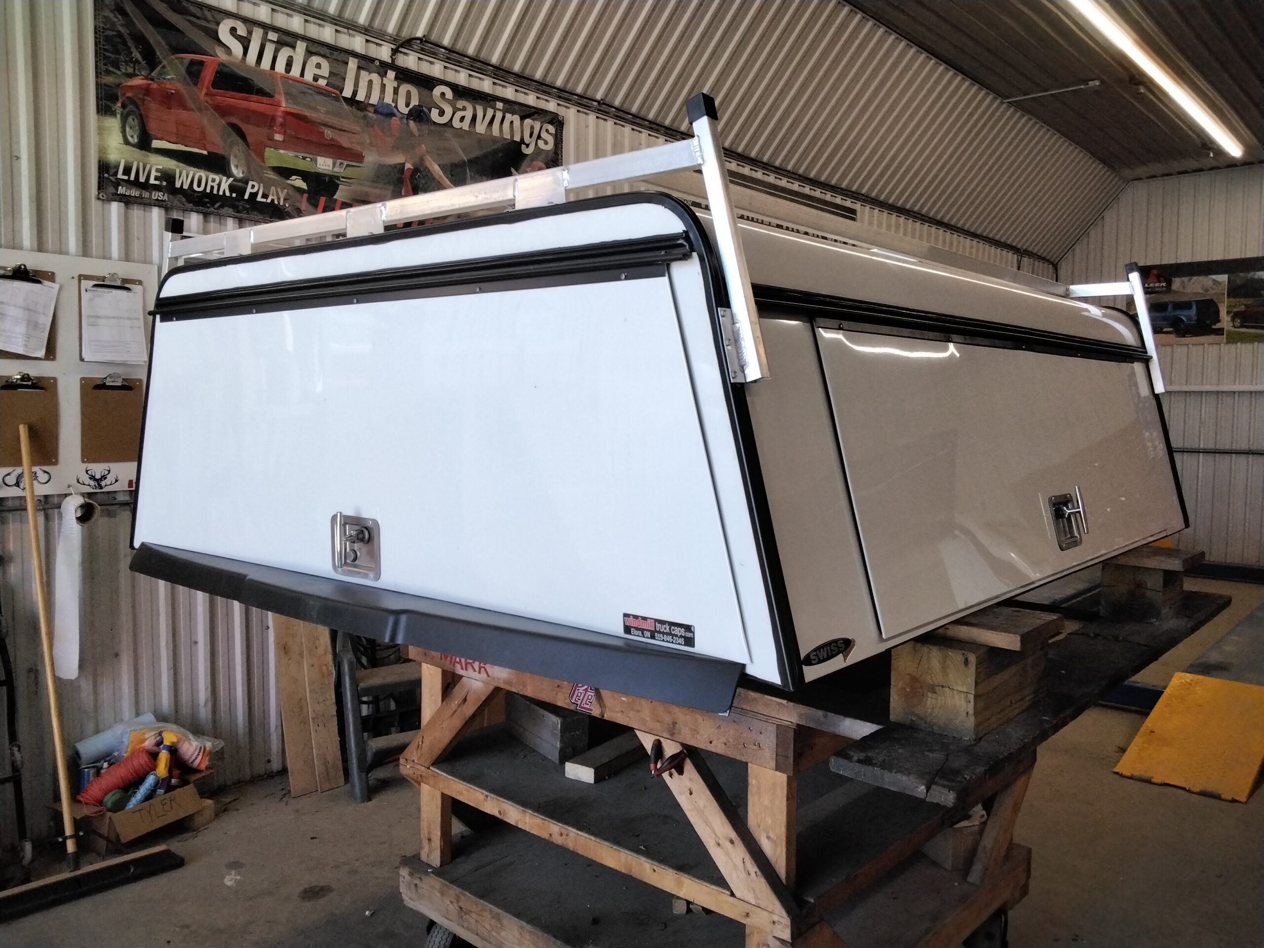 Ford Superduty 6’9 White Swiss Contractor Truck Cap - Image 2